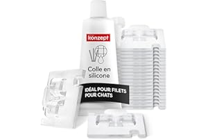 KONZEPT 11 Lot de 20 crochets adhésifs avec colle de montage 30 ml, extra forts, pour filet de chat, balcon, sans perçage, transparent, résistant aux intempéries, montage facile et rapide