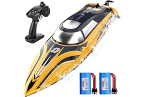 DEERC 14" Bateau télécommandé Rapide de avec lumières LED, 30+ Mins, 20+MPH, Bateau Rapide télécommandé à redressement Automatique pour Piscine et lac, Jouet Aquatique d'été pour Adultes et Enfants