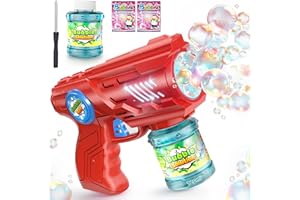 ROMINVIC Pistolet à Bulles,LED Machine a Bulle pour Enfant de Savon avec 100ml Solution à Bulles pour Mariage,Anniversaire,Fête(Rouge)