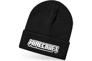 Minecraft Boys Beanie Hat in Black | Knitted Winter Hat with Embroidered Logo for Kids | Childrens One Size Warm Cuffed Beanie Hat for Gamers | Mojang Games Merchandise Gift