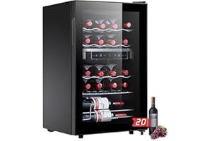 Kalamera Frigorifero per vino 2 zone, pannello di controllo a sfioramento, porta in vetro nero, maniglia a scomparsa, frigorifero per bottiglie 20 litri, zona di raffreddamento 5-18°C, KRC-68BFG
