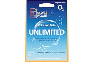 SIMS4TRAVEL O2 Sim Card Preloaded with UNLIMITED UK Calls, Texts & 4G/5G Data. (Valid for 30 days). No Contracts, No Commitments, No Credit Checks, No Tie-ins, No Personal ID. Simple to renew