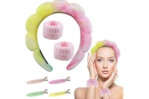YERIA 1 Fascia Capelli Donna in Spugna per il Trucco, 2 Polsini in Pile per Polso, 4 Fermagli per Capelli – Accessori per la Cura della Pelle, Lavaggio e Doccia