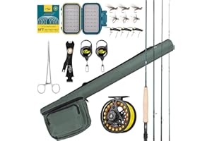 SF Fly Fishing Rod Combo 4 Pack 3w 8ft 4w 8ft 5/6/7/8w 9ft Emerald Green 24T Carbon Fiber Rod with Case, Pre Spooled Reel, Fly Box with Flies Tapered Leader