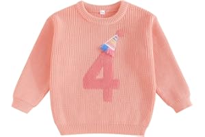 Yoolhamy Baby Girl Birthday Sweater Knitted Outfit Pullover Long Sleeve Sweatshirt Letter Embroidery Knitwear for Toddler Casual Kids Winter Clothes