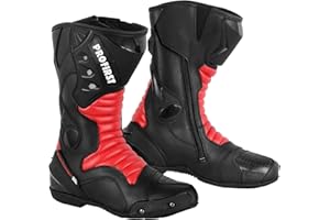 PROFIRST Genuine Leather Motorcycle Boots Waterproof Motorbike Shoes Armoured Boot Protection Anti Slip Racing CE Approved (Red, UK Footwear Size System, Adult, Men, Numeric, Medium, 7)
