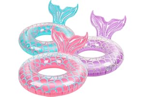 YAMITORA 3 Stück Aufblasbarer Schwimmring, Meerjungfrau Schwimmreifen Durchsichtig, Schwimmreifen Mit Meerjungschwanzes Form Für Pool Strand, PVC Schwimm Ring Für Kinder
