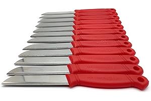 KIMERA 12 Coltelli Spelucchino da Tavola, Frutta e Ortaggi. lama INOX di 8 cm. (Rosso Fragola). DOI LEONS Made In Italy