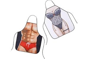FT-SHOP Delantal Divertido de Cocina, Sexy Novedad Cocina Barbacoa Fiesta Delantal Regalo 2 Piezas (Hombre músculo + Mujer Sexy)