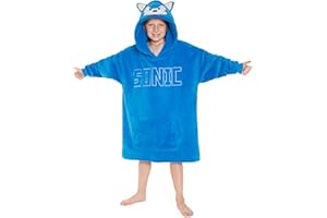 SONIC THE HEDGEHOG Felpa Bambino - Felpa Oversize Coperta con Maniche e con Cappuccio in Pile Taglia Unica Regali per Gamer
