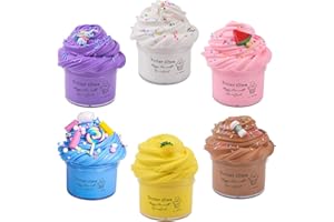 Keemanman 6 Pack Butter Slime Kit with Elephant, Unicorn, Watermelon, Candy, Pineapple and Coffee Charms, Scented DIY Slime Supplies for Girls and Boys, Stress Relief Toy for Kids Party and Gift