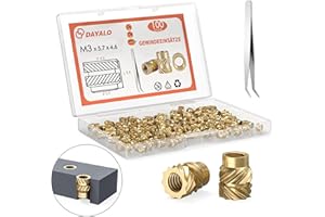 Dayalo Wkladki gwintowane M3, 100 sztuk, M3 x 5,7 x 4,6, nakrętki dociskowe do akcesoriów do druku 3D, mosiężne tuleje gwintowane