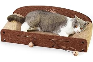 FUKUMARU Cat Scratcher Cardboard, 66cm Lounge Beds, Durable Cats Scratcher Bed Large Lounger, 2 Reversible Scratching Pads for Indoor Cats, Recyclable Cat Scratch Bed Cardboard with Bell Ball Toy