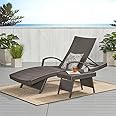 DEVOKO Outdoor Wicker Rattan Sunlounger Recliner with All Weather Furniture Side Table for Garden, Pool, Beach, Terrace, Balcony, Deck (Dark Brown)
