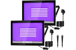 100W UV Black Light, NATPOW UV Lights 395nm Outdoor Ultraviolet Floodlights LED, IP66 Waterproof uv Party Lights Halloween Decoration Lighting for Fluorescent Party, Disco,Bar,Christmas(2 Pack)