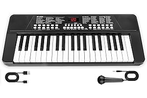 QIQUBOX Clavier Piano Électronique 37 Touches pour Débutants – 1200mAh Batterie Rechargeable Jouets Piano avec Micro, Instrument Musique Anniversaire Cadeau De Noël pour 3 4 5 6 7 8 9 Ans Garçons Filles, Noir