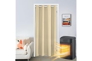 SK Studio Zasłona do drzwi, zaciemniająca, zapewniająca izolację termiczną i prywatność, z przelotkami do drzwi, do oddzielenia pokoju, do przedpokoju, okna, beżowa, 86 x 203 cm (szer. x wys.)