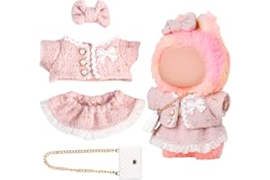 Chritice 4PCS Doll Clothes for Doll,Compatible with Labubu,Vinyl Plush Toy Outfit Set Accessories for 17CM Dolls,1 Bow,Clothes,Skirt & Bag,No Dolls