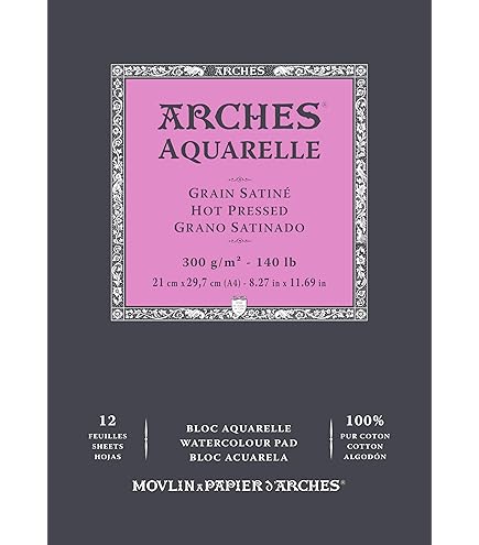 Bloque Arches Aqua de grano fino, 300 g/m², 20 fls, blanco natural