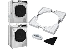 Vonia Kit de Superposition Universel, Universel Cadre Intermédiaire pour Lave-linge et Sèche-linge avec Corde à Cliquet, Accessoires pour Lave-linge/Sèche-linge, Taille Réglable (Blanc)