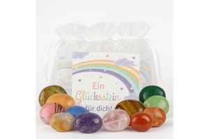 Milaboo Glückssteine Set – 12x kleine Edelsteine mit Karte „EIN Glücksstein für Dich“ – Dekoratives Geschenk, Mitbringsel & symbolischer Mutstein (EIN Glücksstein für Dich)