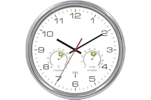VIVILINEN zegar ścienny z funkcją termometru i hygrometru, cichy, bez odgłosów tykania, zegar ścienny bez tykania, cichy, nie tikający, wiszący zegar do salonu, sypialni, biura, kuchni