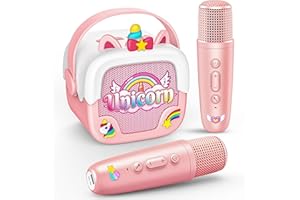 Dislocati Karaoke Maschine Kinder mit 2 Bluetooth Karaoke Mikrofon, Einhorn Geschenk Spielzeug für Mädchen 3-12 Jahre Tragbarer Lautsprecher mit 5 Toneffekten Ideal für Partys und Freizeitaktivitäten