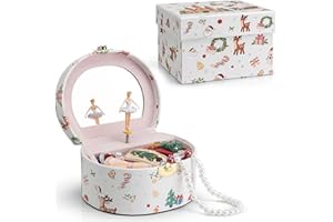 Vlando Christmas Gifts, Jewellery Box for Girls, Music Box with Ballerina, Gift Box for Kids, Childrens, Womens (Christmas Printed-White)