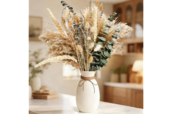 UNIANE 80 stycken Pampasgräsdekoration, Boho Pampasgräs Torkade Blommor Naturlig Rödblomma Eukalyptus Lavendel Torkad För Dagligt Matbord, Vardagsrum Hem, Bröllop, Boho Festdekorationer