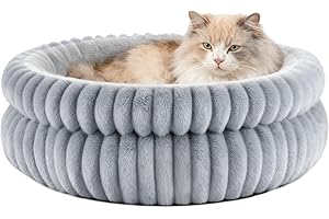 EDIMENS EDMIENS Cat Bed for Indoor Cats Dogs Pet, 51x51x20cm Round Washable Cat Beds Small Kitten Bed, Non-Slip Fluffy Calming Pets Beds with Removable Cushion for Home Medium Puppy, Small Dog, Cats Indoor