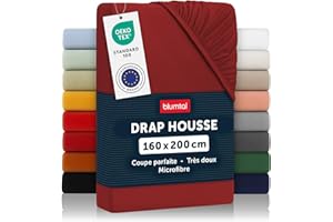 Blumtal Drap Housse 160 x 200 cm en Microfibre - Drap Housse 160x200 cm certifié Oeko-TEX - Housse Matelas 160x200 cm - Housse de Matelas 160x200 cm - Drap House 160 x200 - Drap 160x200 Rouge foncé