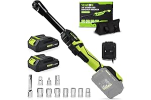 VEATON 3/8" Cordless Electric Ratchet Wrench Set, 6" Extended 74 ft-Lbs 400 RPM 18V Brushless Power Tools Kit with Variable Speed, LED Light, 8 Sockets, 2x2.0Ah Battery&Charger
