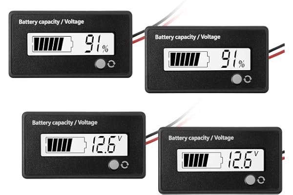 2 Pcs DC 12V 24V 36V 48V 72V Compteur Batterie avec Alarme, Indicateur de Tension Capacité Batterie Moniteurs Jauge Batterie Plomb-Acide et Indicateur Batterie Lithium-ION (Blanc)