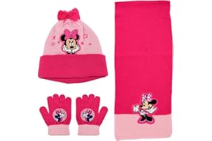 FISAPBXC Mi-nnie Winter Kindermütze Handschuhe Schal Set, Mi-nnie Beanie Mütze und Handschuhe Set Wintermütze Kleinkinder Wintermütze mit Bommel Strickmütze Mädchen Jungen Warme Strickmütze für 2-7Jahren