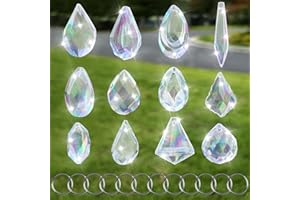 SONEER 12 Stück Sonnenfänger Kristall, Kristalle zum Aufhängen, Suncatcher Lichtfänger mit 12 Stück Metallring, Prisma Kristall Anhänger für Kronleuchter, Fenster, Garten, Zuhause Deko