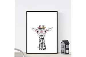 Nacnic z nadrukiem żyrafy w okularach. Plakat Zwierzęta dziecięce Rozmiar A3 bez ramki.