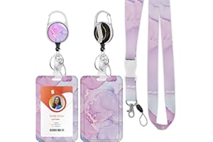 BOUTILON ID Badge Holder mit Lanyard, einziehbare ID Badge Card Holders Abnehmbare Hals Lanyard Strap mit Badge Reel und vertikale ID-Halter für Krankenschwester Studenten (Marble Light Purple)