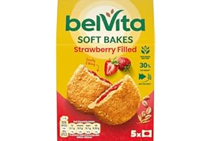 Belvita Breakfast Biscuits Soft Bakes Filled With Strawberry, Delicious Strawberry Filled Biscuits, 5 x 50 g Biscuits (Pack of 1)