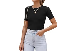 Cuptacc Damskie koszulki z krótkim rękawem letnie topy z okrągłym dekoltem szykowna koszulka