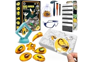 PTooTP Juegos Educativos Niños 6 7 8 9 10 Años, Fósil de ámbar, Minerales y Piedras Preciosas para Niños, Gemas de Insectos de Resina Sintética, Kit de Excavación de Gemas, Regalo Educación Científica