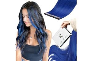 RUNATURE Extensiones Adhesivas Remy 12 Pulgadas Extensiones Tape Pelo Natural Azul 20Gramo Extensiones Adesivas Naturales Humano Extensions Colores #Azul