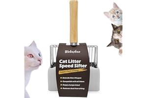 Wubushan Cat Litter Shovel, Pala Arenero Gato con Supporto, Pala Arenero Gato Aglomerante, Distancia del Agujero 7mm, Pala Arena Gatos con Mango de Madera, Se Limpia Muy rápido la Arena con Esta Pala