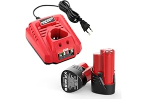 XNJTG 2 baterías de repuesto para Milwaukee M12 M12B 48-11-2411 48-11-2420 48-11-2420 48-11-2401 48-11-2402 con cargador de repuesto para Milwaukee N12 48-59-2401