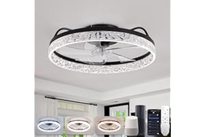 YUNLONG Smart WiFi Lampara Ventilador Techo, Compatible con Alexa, Google, Mando a distancia, Smart Life, Ventilador de Techo con Luz Moderno, Regulable, Reversible 5 Aspas, Negro