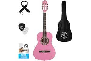 Stretton Payne 3/4 Sized Kids age 7 to 11 Acoustic Guitar Package – Everything a Beginner Needs to Learn to Play - 36' inch Classical Nylon String Childs Guitar Pack - Pink