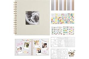 LPZMPZ Fotoalbum 20,5x20,5cm 20 Seiten Fotobuch zum Selbstgestalten Scrapbook Einkleben Photo Album Fotoalben Klein Foto Buch Selber Selbst Gestalten Ringbuch für Baby Hochzeit Geburtstag Beige