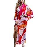 Strand kaftan met kraag en knoopsluiting - Rood - Maat 40-64