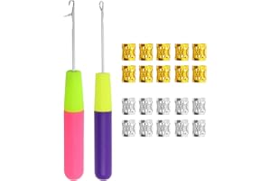 XCZYN Gancio Ganci Strumento 2 Pz Fermo Gancio Gancio Ago 20 Pz Dreadlocks Capelli Anello In Metallo Argento Oro per Uncinetto Trecce Accessori Decorazione Per Capelli, Micro Trecce