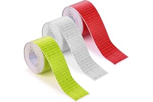 Abeillo 3 Rolls Reflective Tape Outdoor Waterproof Reflective Warning Tape Reflector Tape Night Safety Stickers Silver, Red, Yellow Reflective Tape for Trailer Bicycles Clothing (1 Inch x 30 Ft)