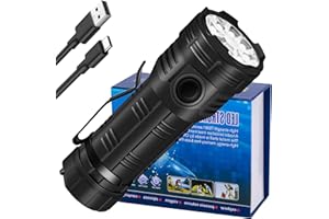 YANGTAI Latarka LED, bardzo jasna, typ C, ładowana, 500000 lumenów, 8 trybów świecenia, 8 x LED, wodoszczelna, taktyczna latarka kieszonkowa do aktywności na świeżym powietrzu, wędrówek, sytuacji awaryjnych,